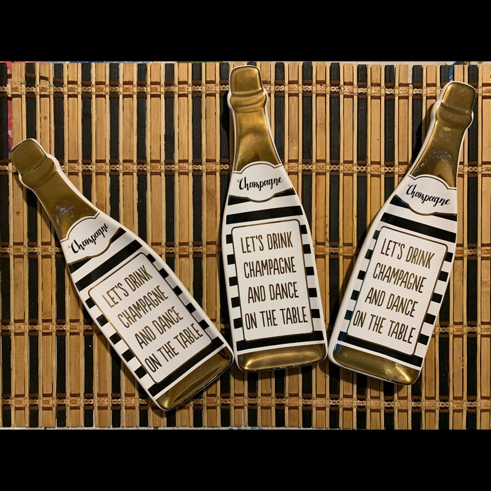 Charming Charlie Gold and Black Champagne Bottle spoon rest